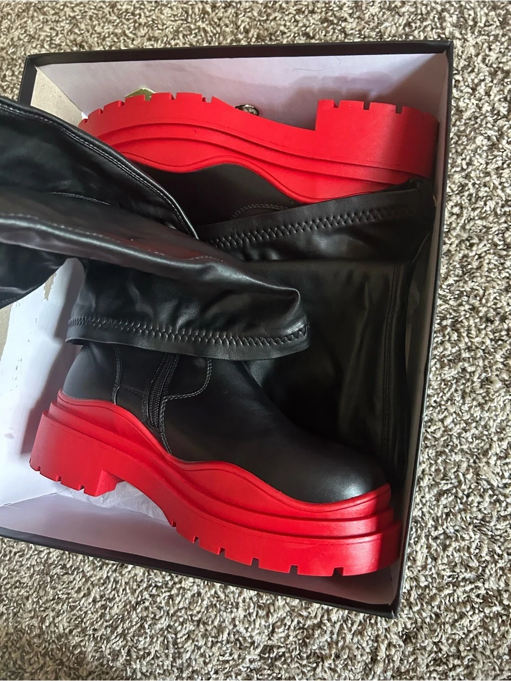 Black Over-the-Knee Boots with Red Platform Sole